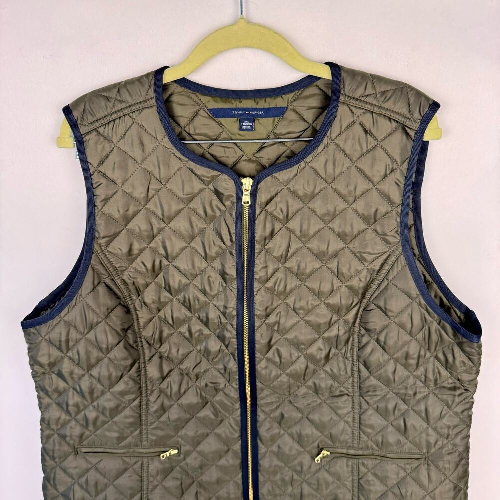 Tommy Hilfiger Olive Green Quilted Sleeveless Lightweight Vest Sz XXL Pockets - Picture 3 of 13